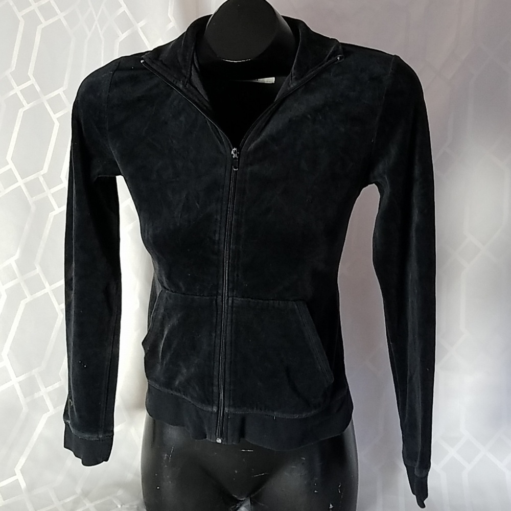Cocoa black velour zip up jacket women's Small